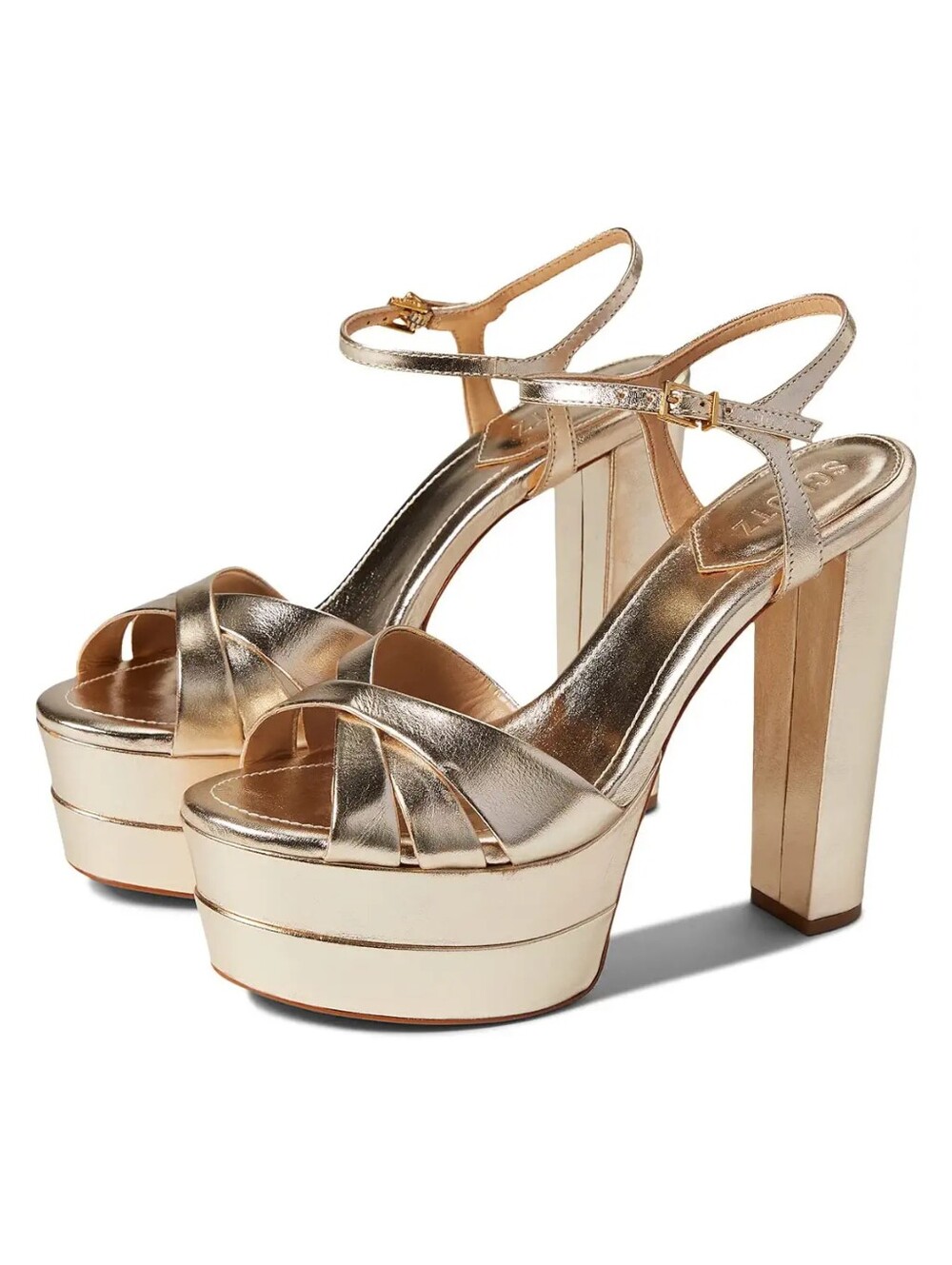 $218 NEW Schutz Keefa Hi Platform Sandals In Platina Metallic Sz 11 Real Leather